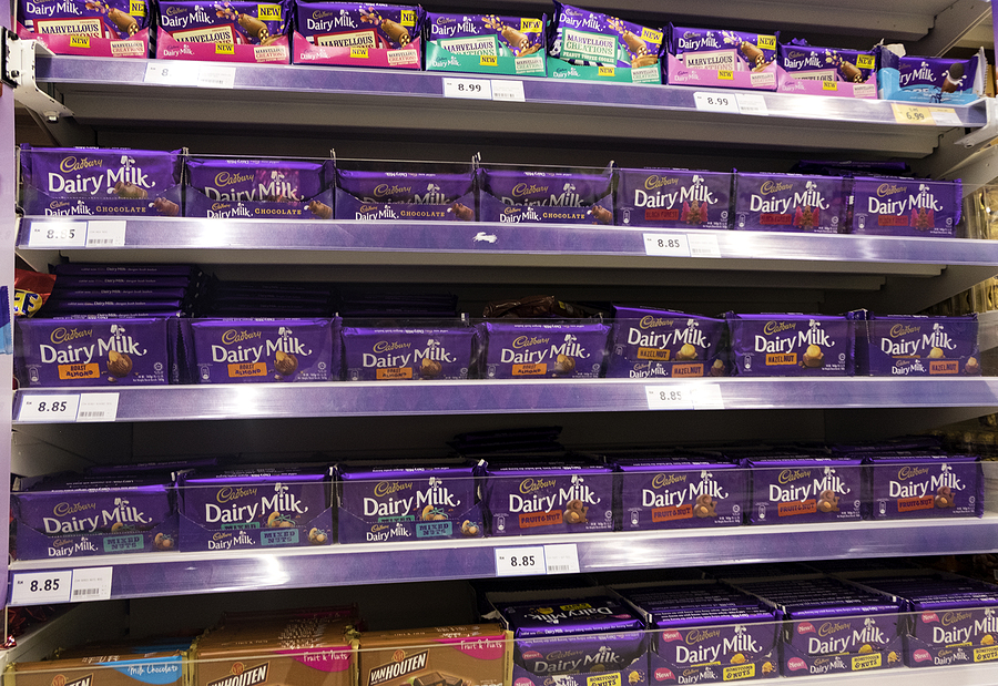 Cadbury chocolates in a grocery shelf